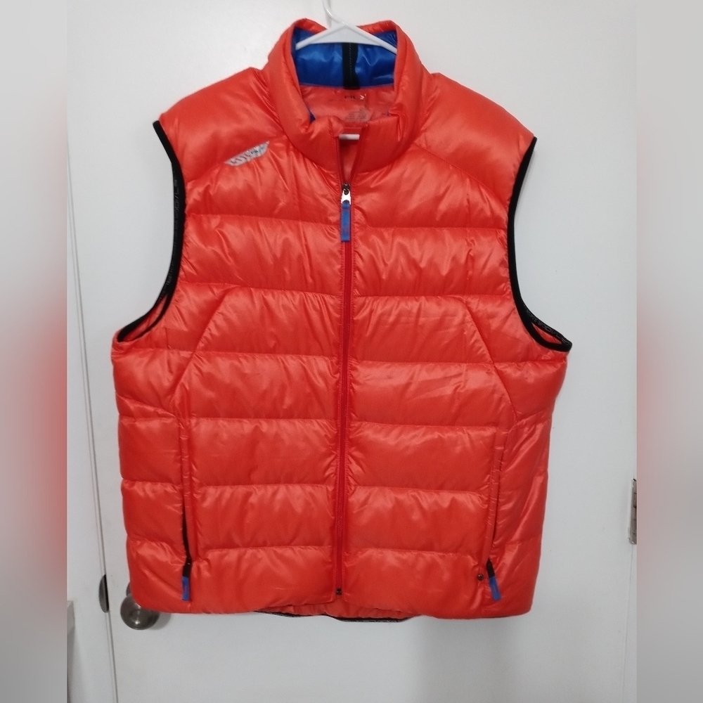 RLX RALPH LAUREN FULL ZIP 80% DOWN 20% FEATHER ORANGE DOWN PUFFER VEST W POCKETS